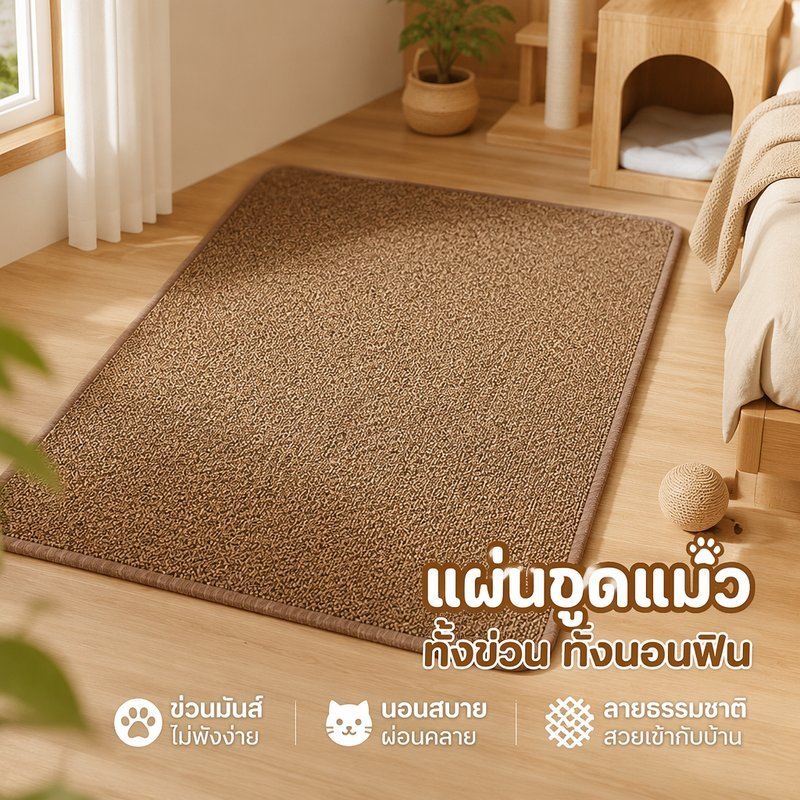 Cat Scratching Mat เครื่องบดกรงเล็บสไตล์ป่านศรนารายณ์พรมสัตว์เลี้ยง Moisture Resistance Easy Clean Floor Pad