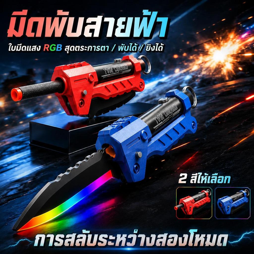 ของเล่นเรืองแสงในที่มืด มีดของเล่น RGB มีดพับรูปสายฟ้า ของเล่นเด็ก ของขวัญวันเกิด
