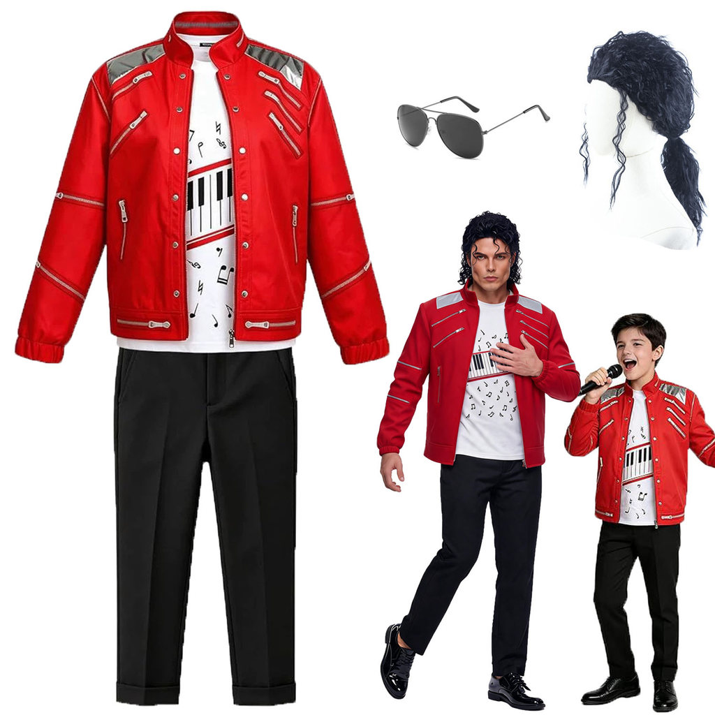 เสื้อผ้าเด็กผู้ชายสีแดง ชุดกางเกงขายาว Michael Jackson ชุดเต้น Michael MJ สําหรับเด็ก