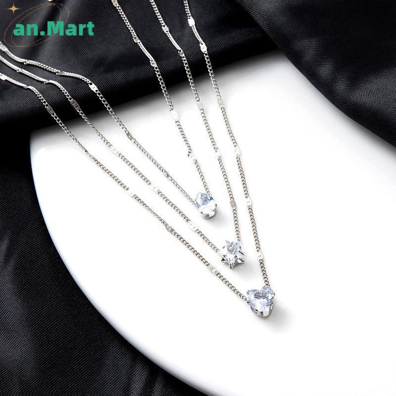 AN.MART Gold-Color Simple Multilayered จี้ Nelace สําหรับหญิงสาวผู้หญิง Star Heart Shaped จี้ Nelace
