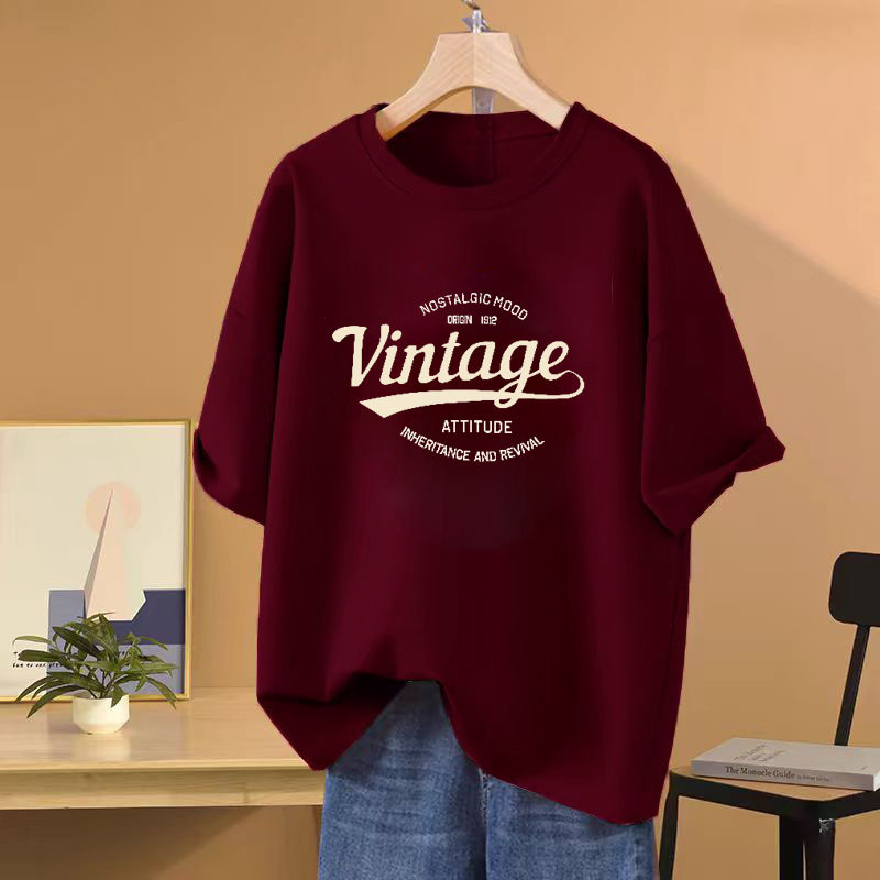 40-100KGPlus ขนาด 100% เสื้อยืดแขนสั้นผ้าฝ้ายสําหรับผู้หญิง: Retro, Casual และ Flattering เสื้อยืดด้