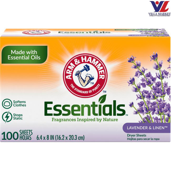 Arm & Hammer Essentials Dryer Sheets - Lavender & Linen 100Sheets