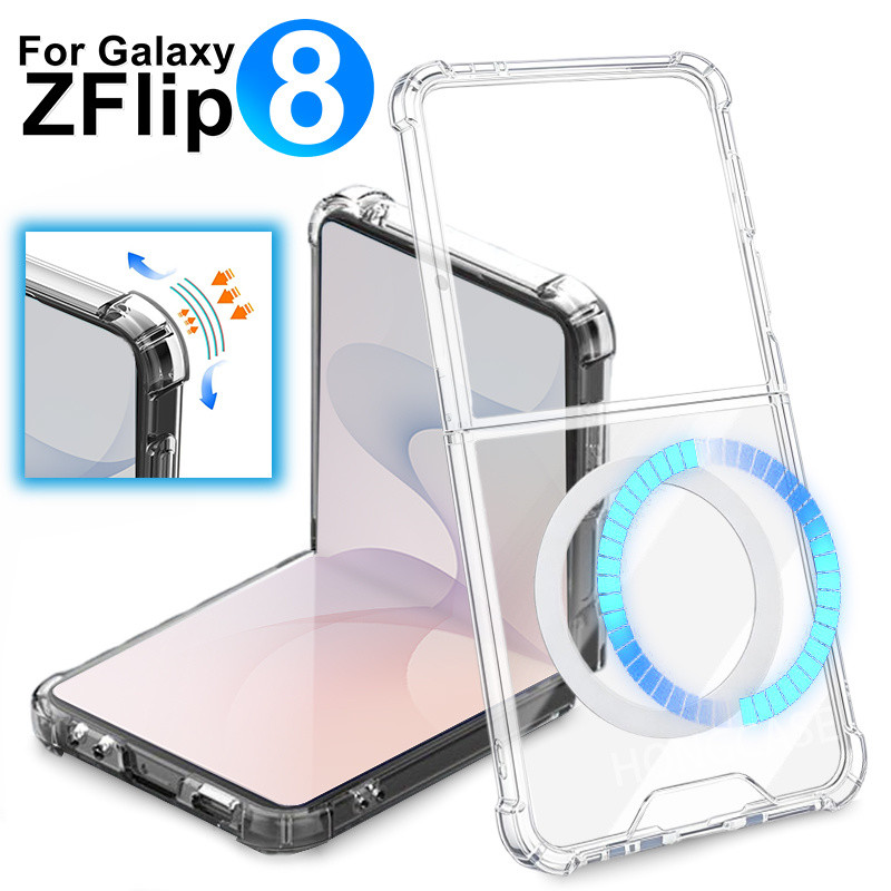 SAMSUNG เคสโทรศัพท์สําหรับSamsung Galaxy Z Flip 8 7 6 5 4 3 FE Flip8 Flip7 Flip6 4G 5G 2026 Clearปลอกกันกระแทกโปร่งใสนุ่มTPUป้องกันแม่เหล็กปกหลัง