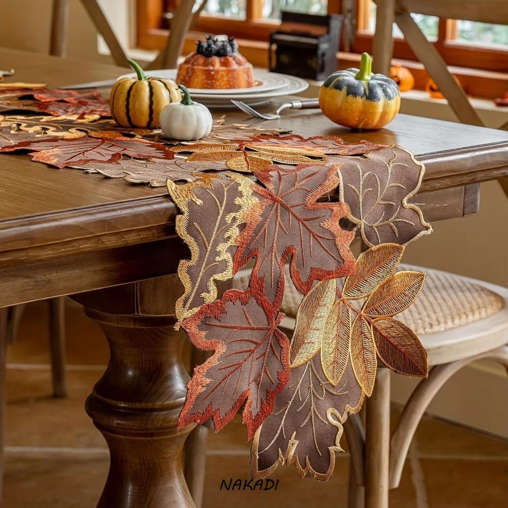 NAKADI Maple Leaf ปักตาราง Runner, Hollow Design สี่เหลี่ยมผืนผ้า Maple Leaf Placemat, Party Dinning