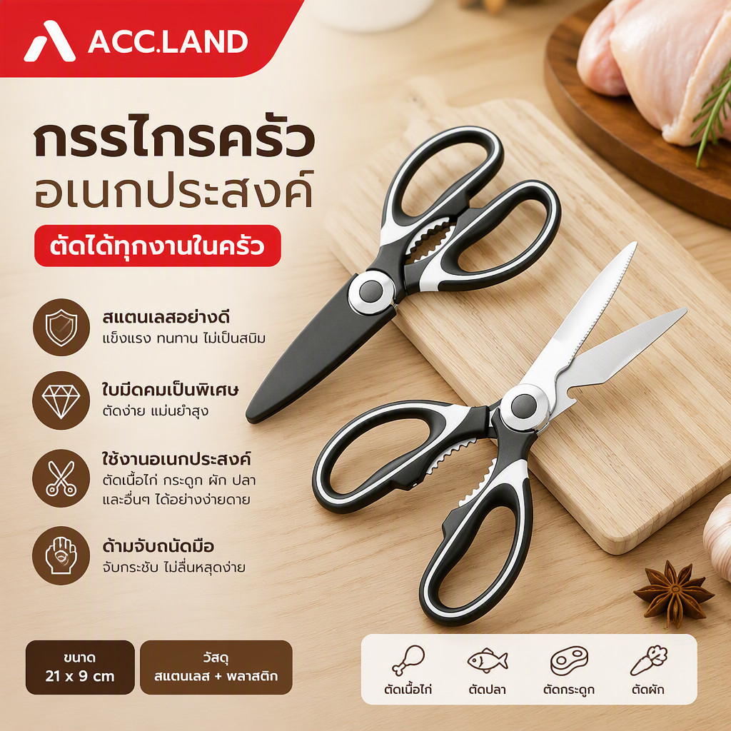 [พร้อมส่ง] กรรไกรตัดอาหาร สแตนเลส ตัดเนื้อ กระดูก แบบมีฝาครอบ ใช้งานอเนกประสงค์ กรรไกรครัว ตัดไก่ ขอดเกล็ดปลา ราคา/ชิ้น