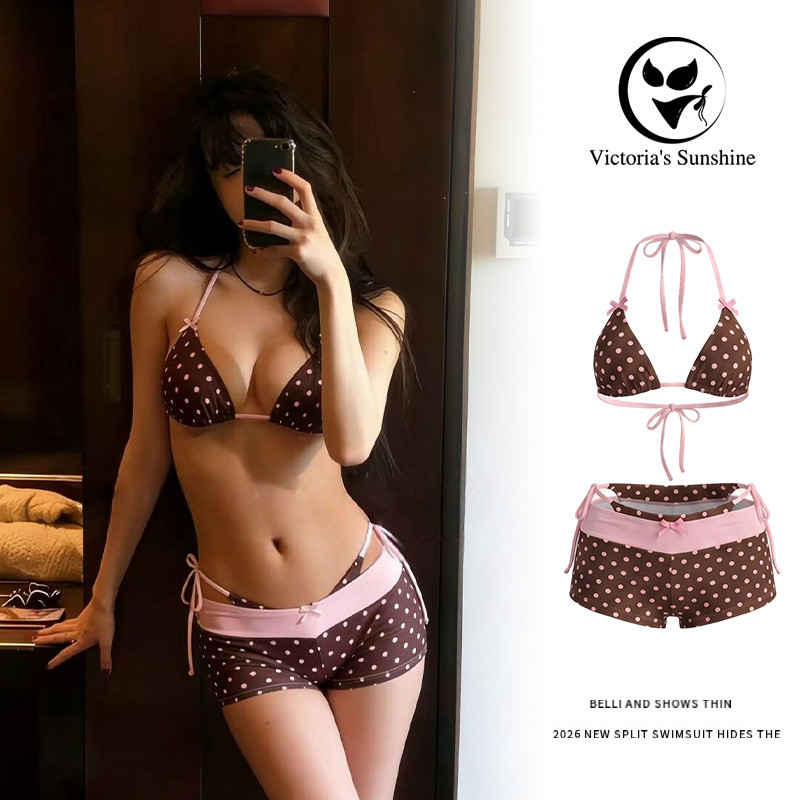 ส่งไวจากไทย ชุดว่ายน้ำ bikini บิกินี่ 3 ชิ้น ลายจุด สไตล์เซ็กซี่ มีฟองน้ำ summer bikini#1225
