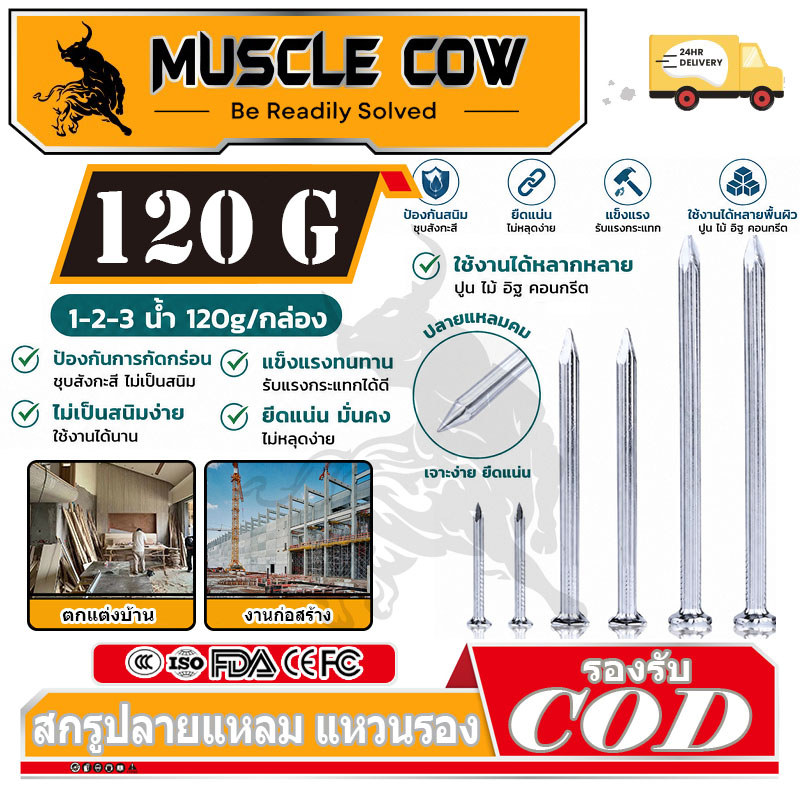 MUSCLE COW ตะปูคอนกรีต ตะปูตอกปูน ตะปูตอกคอนกรีต ตะปูตีผนังปูน ความยาว 1-2 นิ้ว 120g/กล่อง Concrete nail