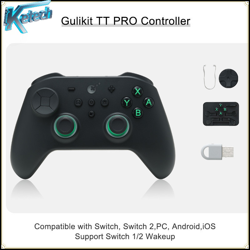 GuliKit TT PRO/MAX เกมแพดบลูทูธไร้สาย, ตัวควบคุมจอยสติ๊ก TMR ที่ปรับได้เข้ากันได้กับสวิตช์ 2 PC Android และ IOS
