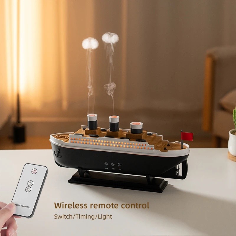 250ml Titanic เรือตกแต่ง Air Humidifier Essential Oil Diffuser แมงกะพรุนควันแหวนสเปรย์ Aroma Diffuser สําหรับ Home