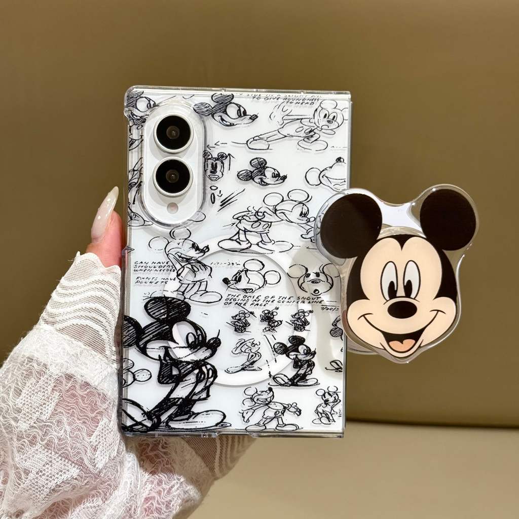 การ์ตูน ร่าง มิกกี้ Magnetic Bracket เคส สำหรับ Samsung Galaxy Z Fold8 Wide Case ป้องกันการตก พลิกปก เคส