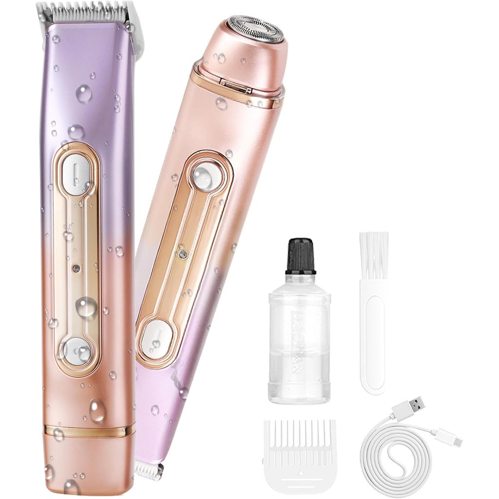 WNJ 2 in 1 Women Electric Shaver - Dual Head Bikini Trimmer - IPX7 Waterproof - Wet & Dry Use - Body