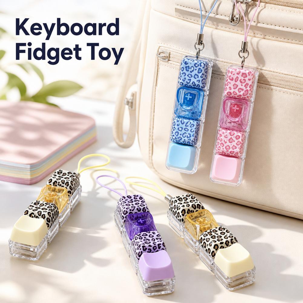 Mini Geek Leopard Keycap Fidget พวงกุญแจของเล่นความเครียดบรรเทา Clicker Fidget คีย์บอร์ดสําหรับ Offi