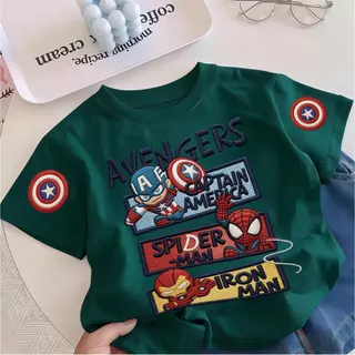 เสื้อยืดเด็กผ้าฝ้ายแท้แขนสั้น ลายปัก Marvel Avengers อเวนเจอร์ส รวมฮีโร่ กัปตันอเมริกา สไปเดอร์แมน ไอรอนแมน