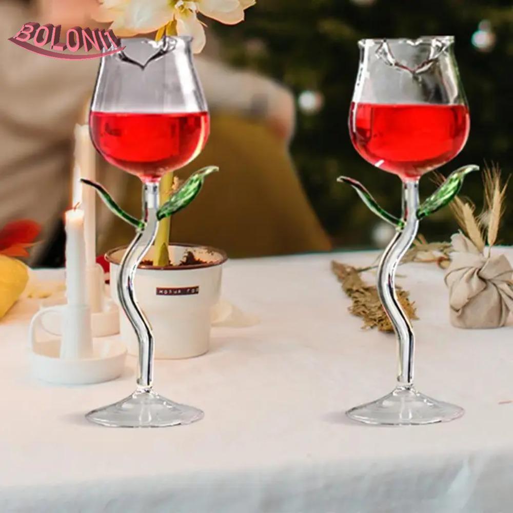 BO แก้วกุหลาบ,ถ้วยม้วนขอบเครื่องแก้ว Rose Goblet,ตกแต่งโต๊ะ 150/280ml โปร่งใสแว่นตาถ้วยของขวัญแต่งงา