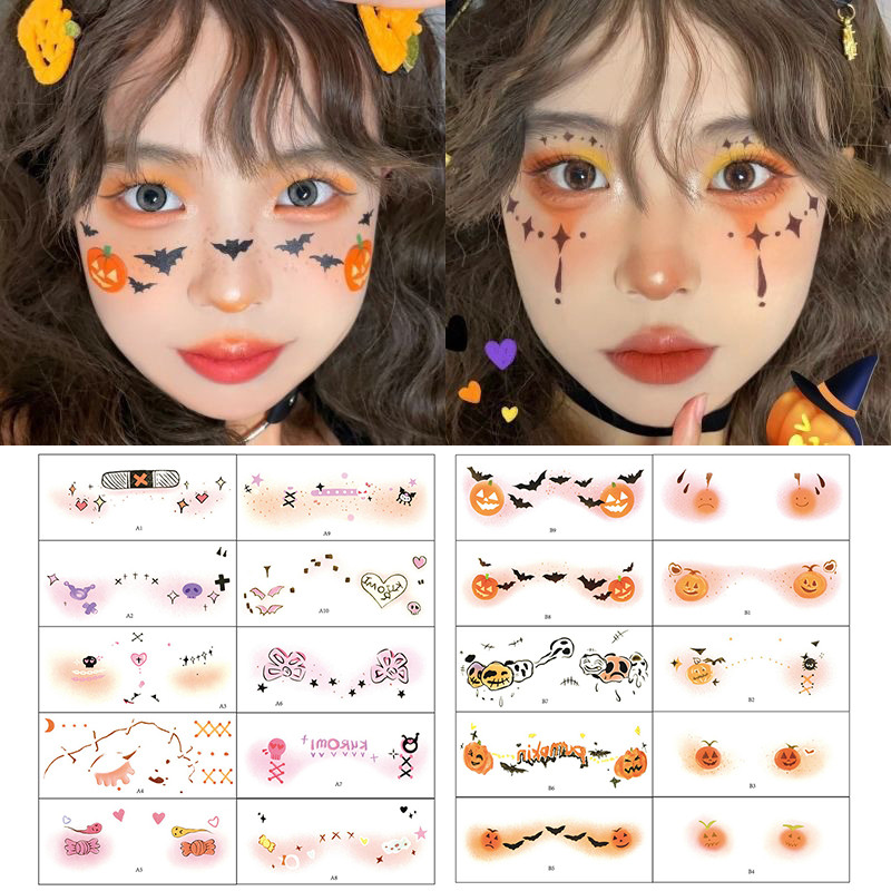 น่ารัก Ghost Face สติกเกอร์ฮาโลวีน Series สติ๊กเกอร์รอยสักแฟชั่นสาวแต่งหน้า Party Photo Prop