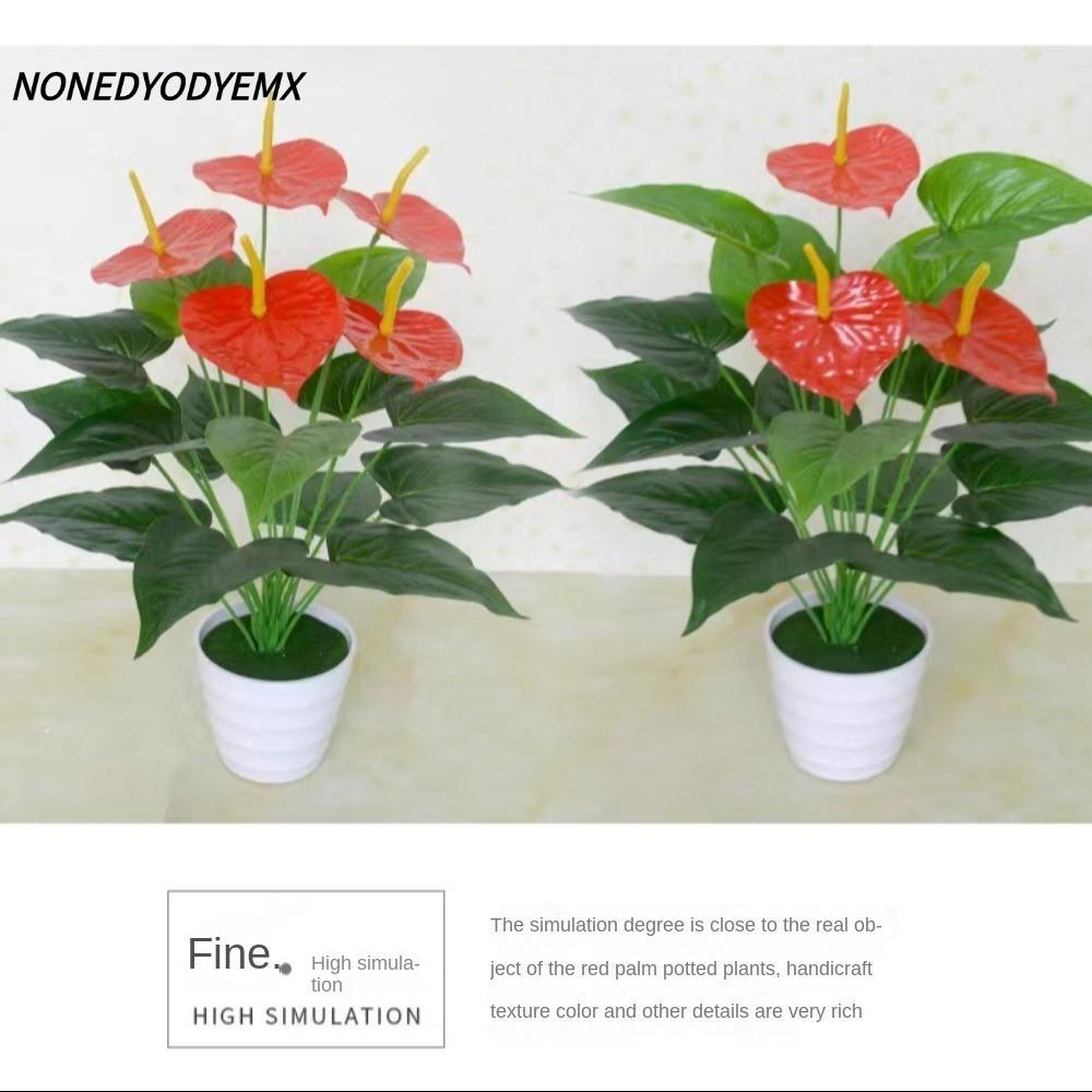NONDYOMX ประดิษฐ์ปาล์มแดง, พืชสมุนไพรใหญ่ 35/50 ซม. หน้าวัวปลอม Greenery ต้นไม้, พืชประดิษฐ์พลาสติกจําลองหน้าวัวห้องนั่งเล่นตกแต่งห้องนอน
