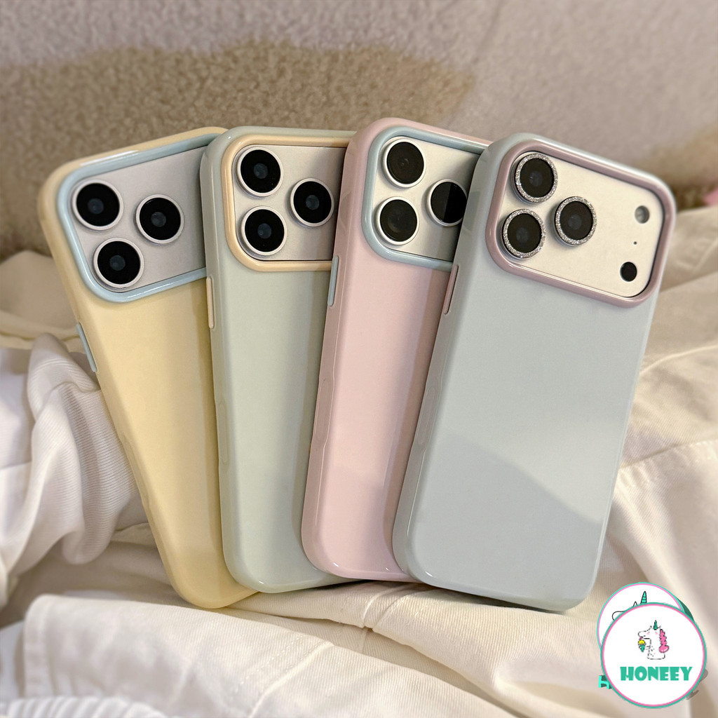 Macaron Glossy Solid Candy สีเคสโทรศัพท์สําหรับ IPhone 17 Pro Max 16 15 14 13 12 Pro Max กรอบเลนส์กล้องขนาดใหญ่ป้องกันกันกระแทกซิลิโคนอ่อนนุ่ม