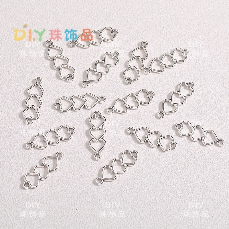 [คลังสินค้าพร้อม] อุปกรณ์เครื่องประดับ Diy เงินโบราณ Hollow Heart-to-Heart Bean ต่างหูสร้อยข้อมือสร้