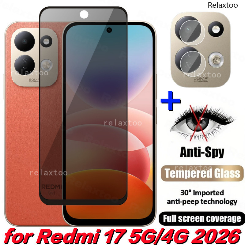 Redmi17 4G 5G 2026 2IN1 ความเป็นส่วนตัวหน้าจอป้องกันกระจกโทรศัพท์ฟิล์มสําหรับXiaomi Redmi 17 C 17C Redmi17C 17Redmi 5G 4Gโค้งAnti Spyหน้าจอด้านหน้าป้องกันกระจกนิรภัยฟิล์มโทรศัพท์