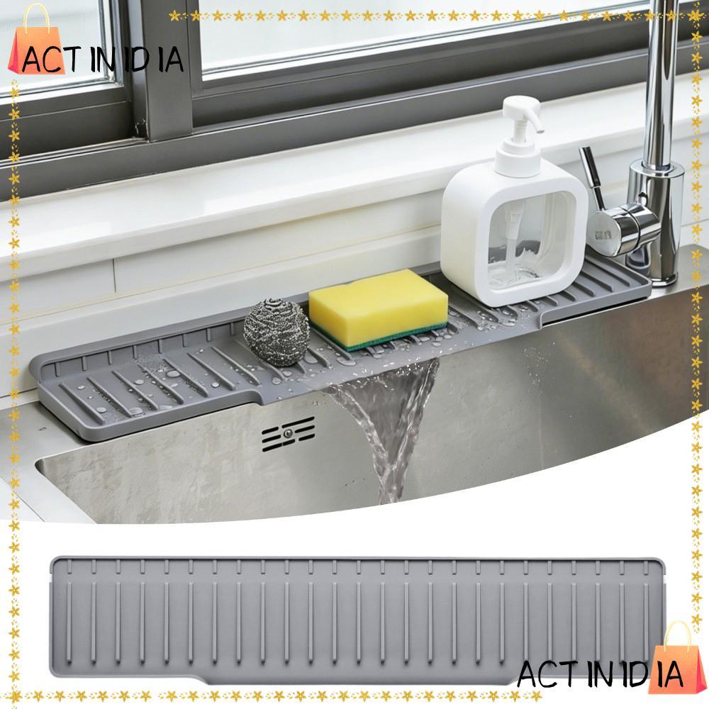 ACTINIDIARA อ่างล้างจาน Splash Guard, ระบายน้ําขอบแคบห้องครัวอ่างล้างจานป้องกัน, ซิลิโคนยืดหยุ่นกันน้ําท่อระบายน้ํา Pad ฝาครอบเคาน์เตอร์ใช้