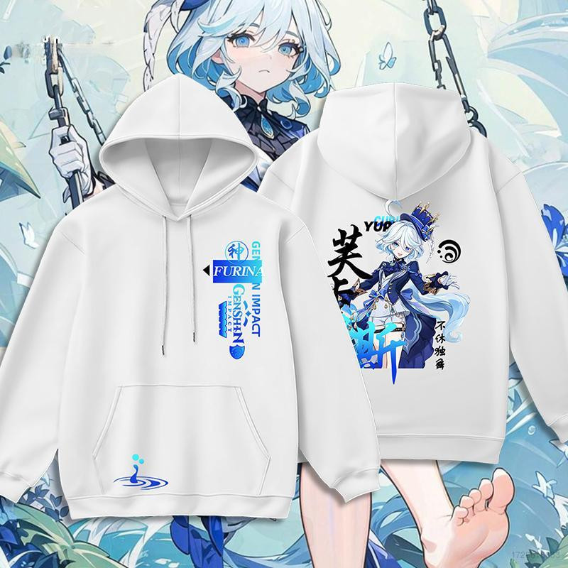 Genshin Furina เสื้อฮู้ดธีมเกมอนิเมะเฟริน่าเกนชินผ้าฝ้าย100%แขนยาวสไตล์แฟชั่นยูนิเซ็กซ์มีไซส์M-3XL