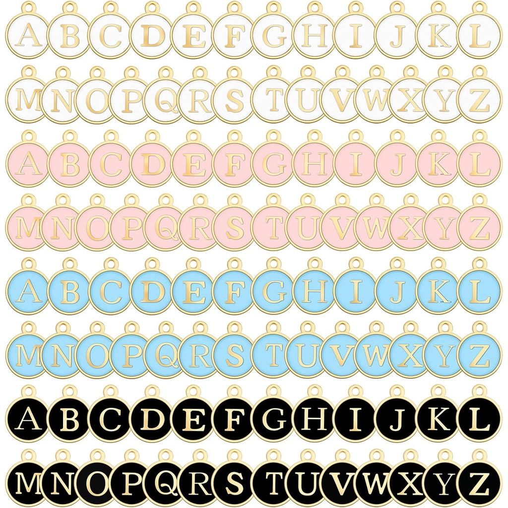 BLMHTWO 104PCS Letter Charms สําหรับเครื่องประดับทํา, 4 ชุด AZ ตัวอักษร Charms สําหรับสร้อยข้อมือ,เร