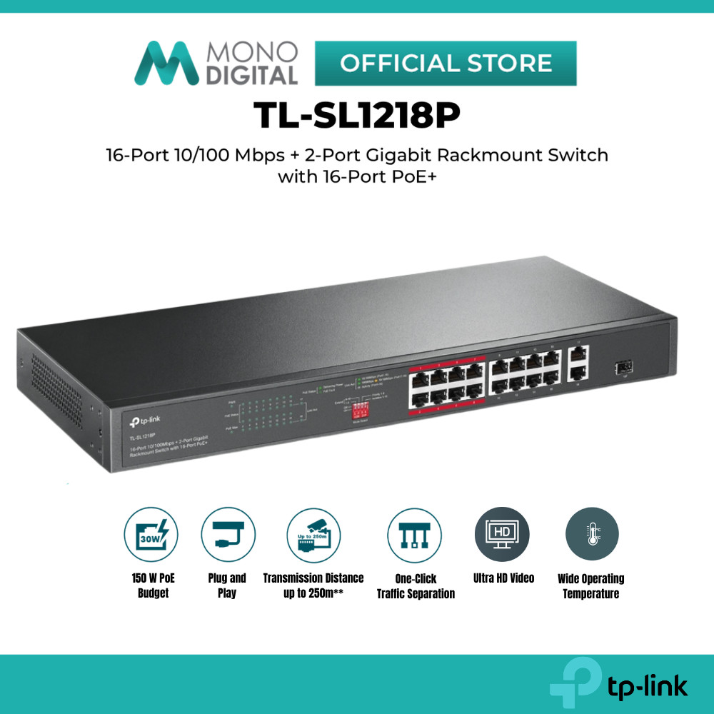TP-LINK TL-SL1218P (16-Port) / TL-SL1226P (24-Port) 10/100Mbps+ 2-Port Gigabit PoE+ Switch Network S