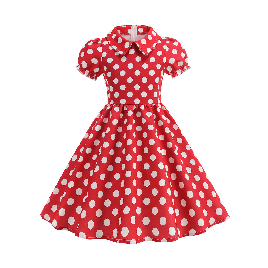 สาว Polka‐Dot เดรสแขนสั้นตุ๊กตา Sweet Princess Sundress Multi-สีวันหยุดวันเกิดงานแต่งงานชายหาดถ่ายภาพ Casual Party กลางแจ้งทุกวันชุด