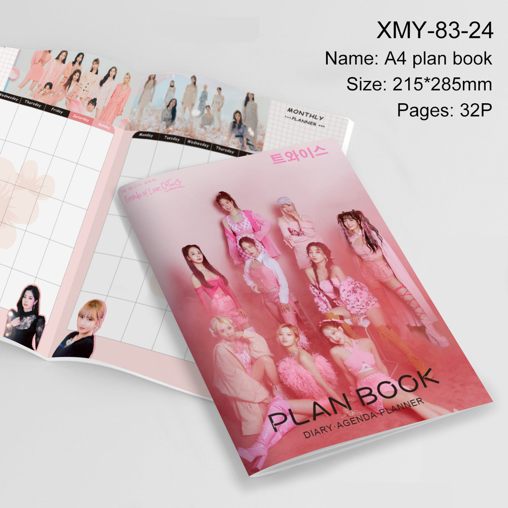 BTR สีดําสีชมพู A4 Planner 365 วัน Student Schedule Book Planner Daily Planner