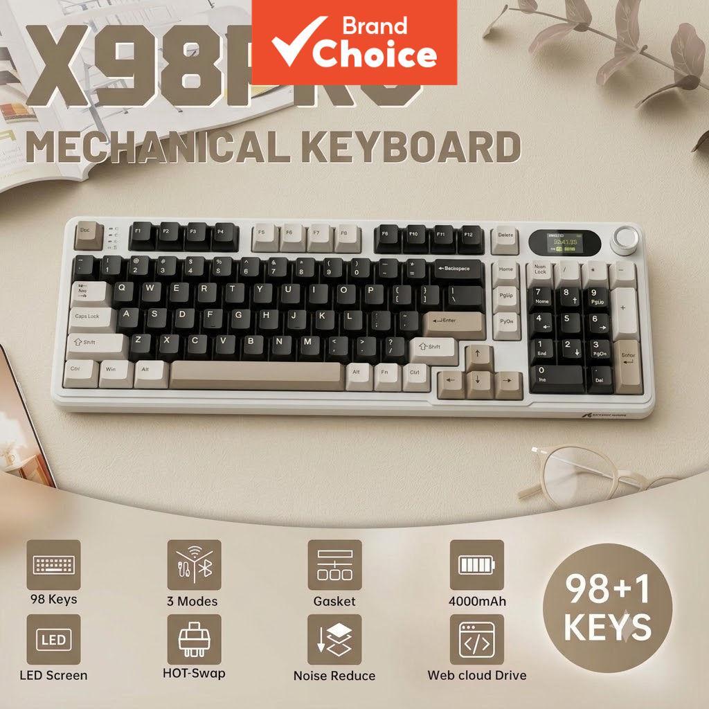 คีย์บอร์ดกลไกไร้สาย Attack Shark X98 Pro แบบกาสเซ็ต ปุ่มกด PBT พิมพ์ด้านข้าง ถอดเปลี่ยนได้ พร้อมไฟ R