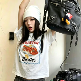 (จัดส่งฟรี 24ชั่วโมงลดราคา) REOY_STUDIO เสื้อยืดโอเวอร์ไซซ์ Sorona ลายกุ้งมังกร Lobster สบายตัว ปกป้องท้องไขมัน ส่ง
