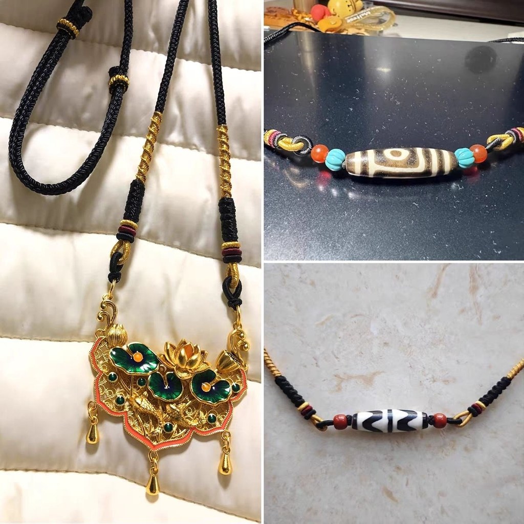 จี้หูคู่เชือกเส้นเล็ก Dzi สร้อยคอเชือกจี้หยกแนวนอนเชือก Eiyu Workshop TEH8