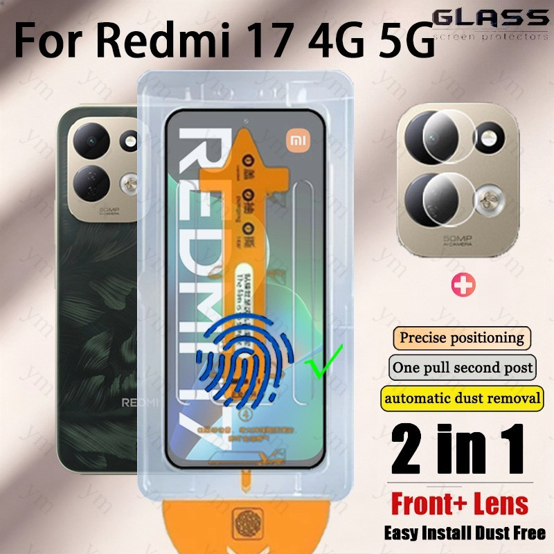 2 In 1 Redmi 17 4G HD One-คลิกกระจกนิรภัยป้องกันหน้าจอสําหรับRedmi A7 A5 A3 15C 14C 13 15 Pro 4G 5Gกล้องเลนส์Flim