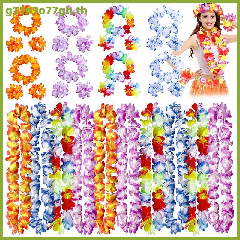 GNH 4ชิ้น/เซ็ตดอกไม้ประดิษฐ์ฮาวายสร้อยคอ Leis ที่คาดศีรษะพวงมาลัยสำหรับงานแต่งงานวันเกิดชายหาดการตกแ