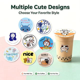 ฟิล์มฝาแก้วพลาสติก ม้วนฟิล์มซีลฝาแก้ว ชาไข่มุก น้ำปั่น น้ำส้ม น้ำผลไม้ แบบพิมพ์ลาย3000 ดวง ม้วนฟิล์มปิดผนึก