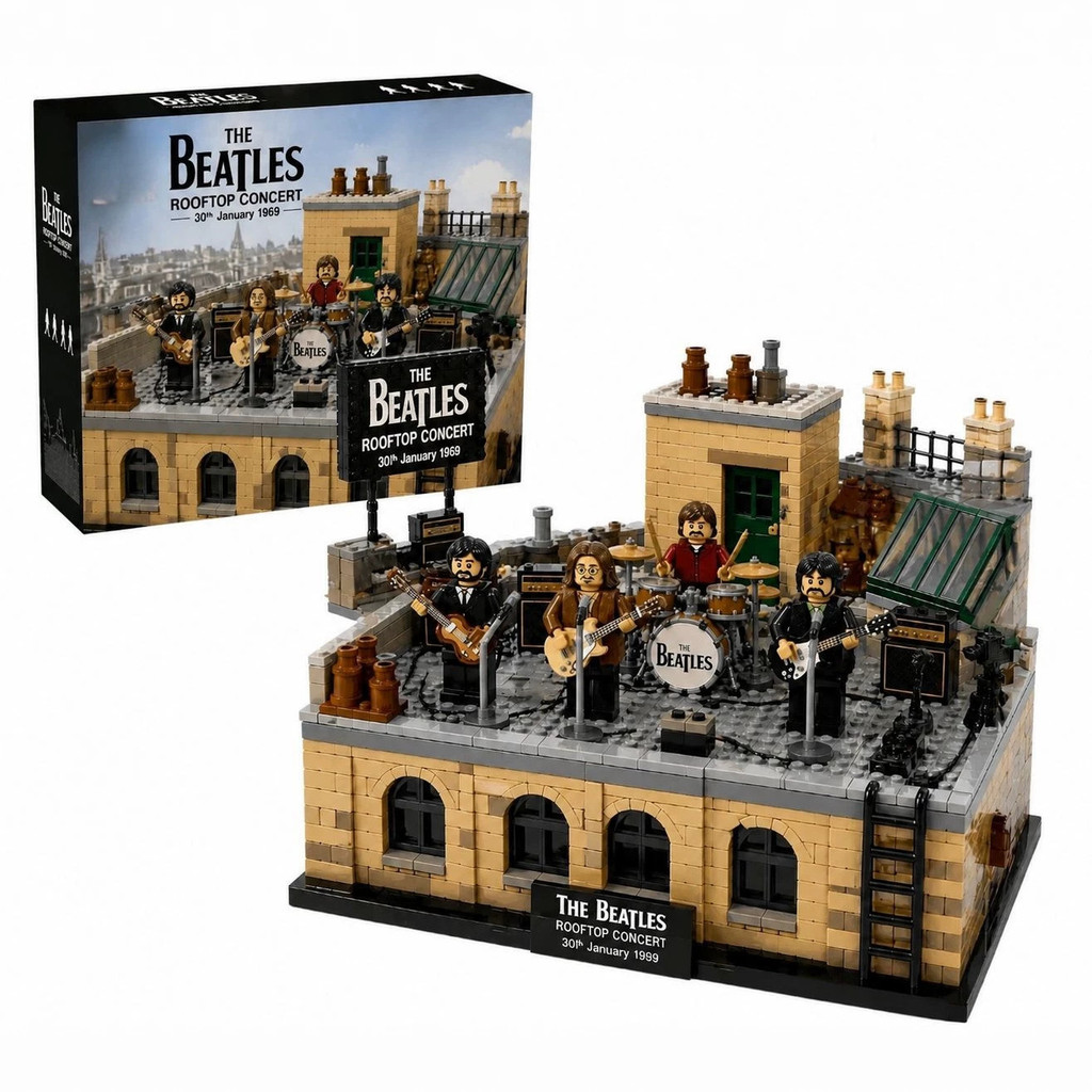 Premium-Beatles Abbey Road Rooftop Stage Building Blocks Set – Rock Music Memoria ของขวัญจอแสดงผลสะสมสําหรับแฟนๆ