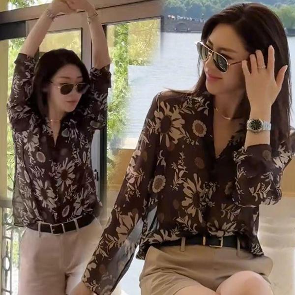 เสื้อเชิ้ตแขนยาวลายดอกไม้สไตล์เรโทรทรงหลวม เหมาะสำหรับสวมใส่ในชีวิตประจำวันและในเทศกาลสงกรานต์สำหรับผู้หญิง#W583