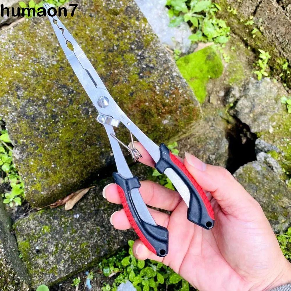 HUMAON คีมตกปลา,สายตัดปากยาวคีมปากปลาตะขอ,อุปกรณ์แองลิ่งอเนกประสงค์กันลื่นพร้อมที่จับยางตกปลาผูกตะขอคีมเครื่องมือตกปลา
