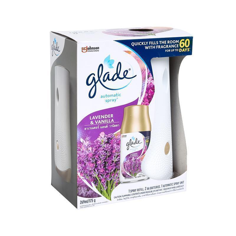 GLADE เครื่องจ่ายสเปรย์อัตโนมัติพร้อมรีฟิลล์ ลาเวนเดอร์และวนิลา สีขาว