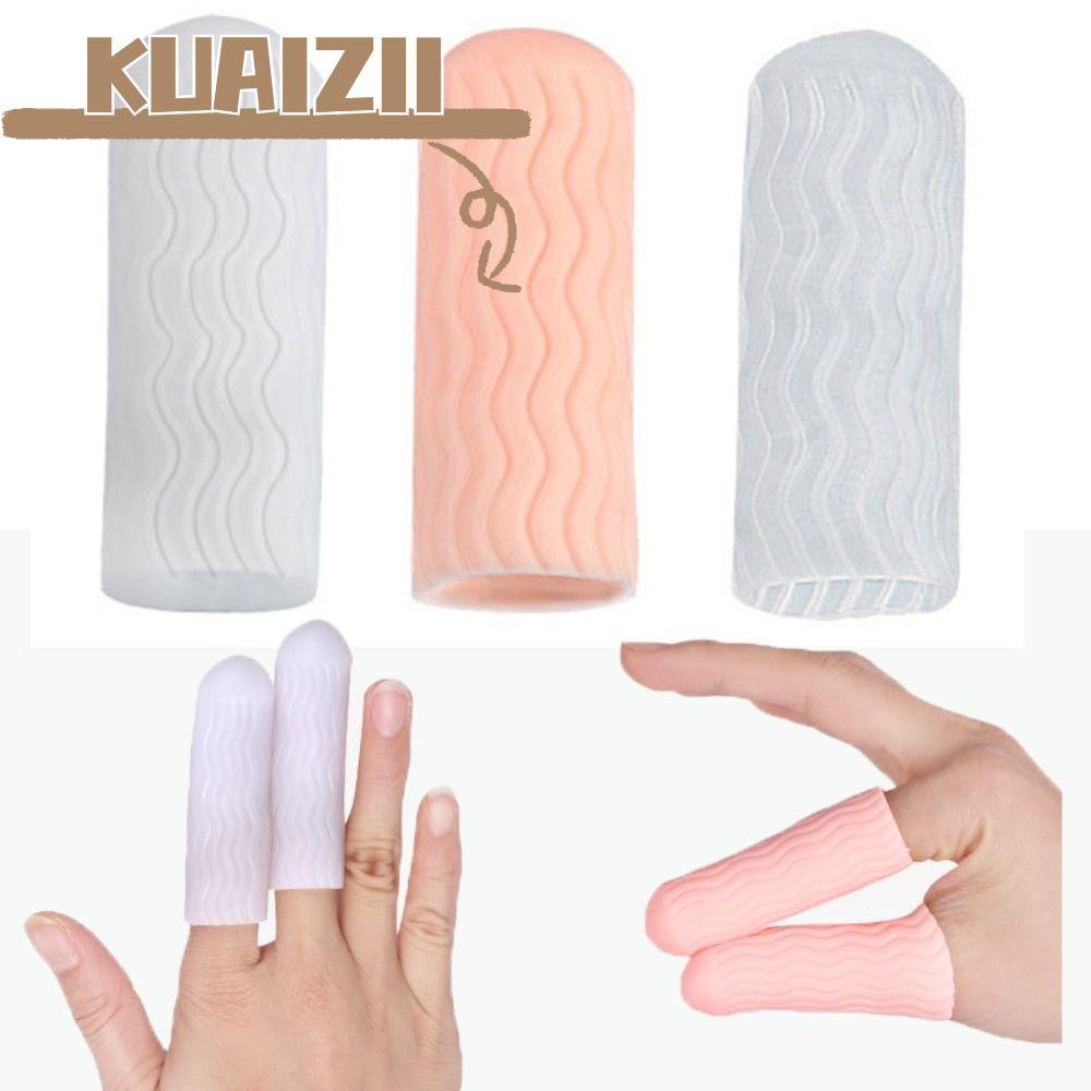 KUAIZII 1 คู่นิ้วมือ,ซิลิโคนผิวสีขาวโปร่งใส Finger Cots,เครื่องมือน้ํา Grain สไตล์ลื่นสบายปลายนิ้ว Protector ถุงมือ