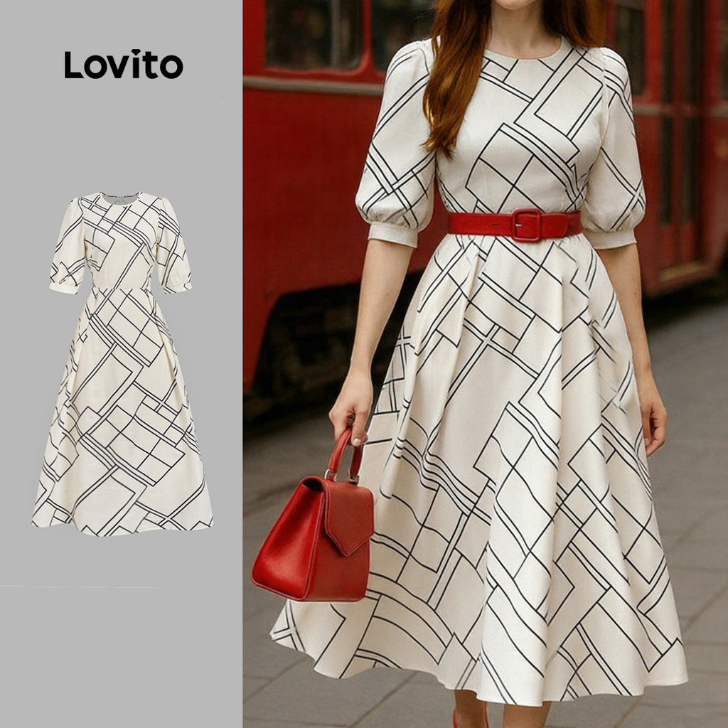 Lovito เดรสแอปริคอตฤดูร้อนสําหรับผู้หญิง เดรสทรงตรงสไตล์มินิมอล LBL35169
