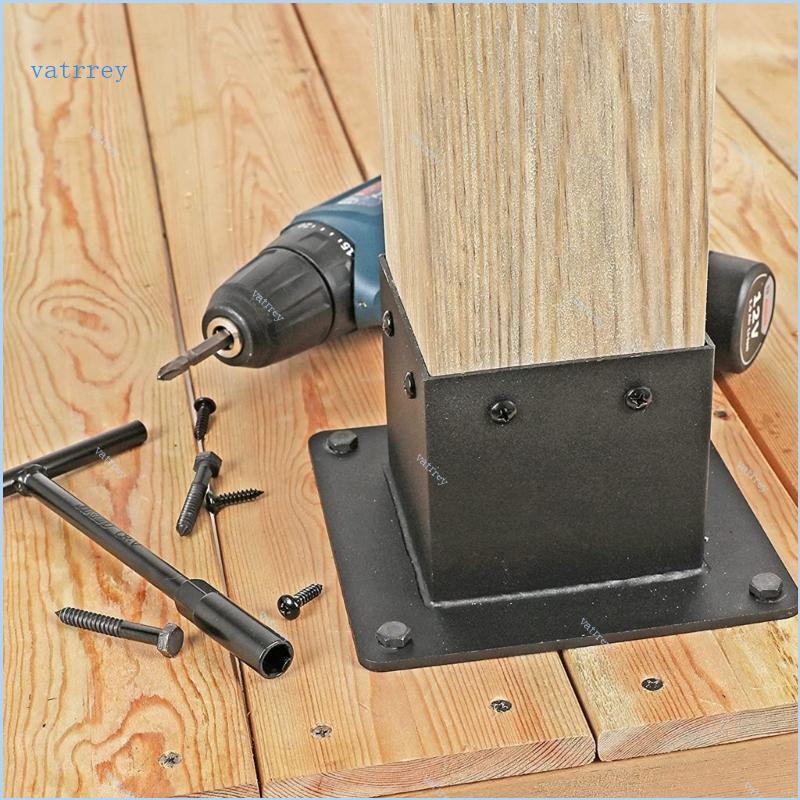 VA Stable Metal Post Bracket รางดาดฟ้ากลางแจ้ง Pergola รองรับสีดํา