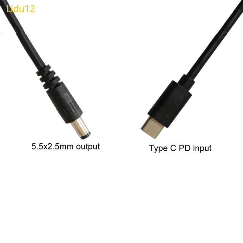 Lidu12 USB C Type-C PD ถึง 12V 5 5x2 5 มม.สายแปลงสายไฟสําหรับอุปกรณ์ 12V ส่วนใหญ่ USB C ชายเชื่อมต่อ