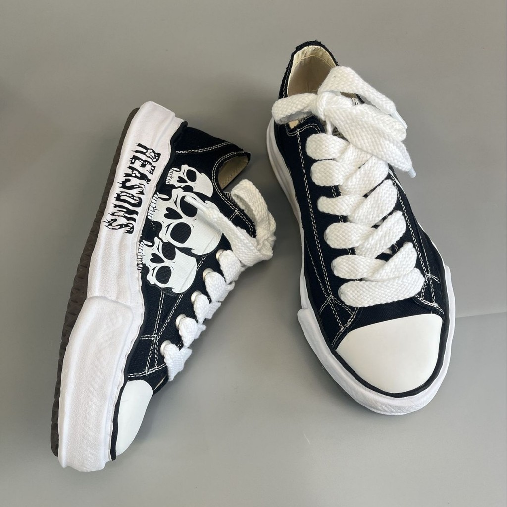 Mmy ละลายรองเท้า Lace-Up ญี่ปุ่น Skull รองเท้าผ้าใบความสูงคู่รองเท้าผ้าใบหนา Soled