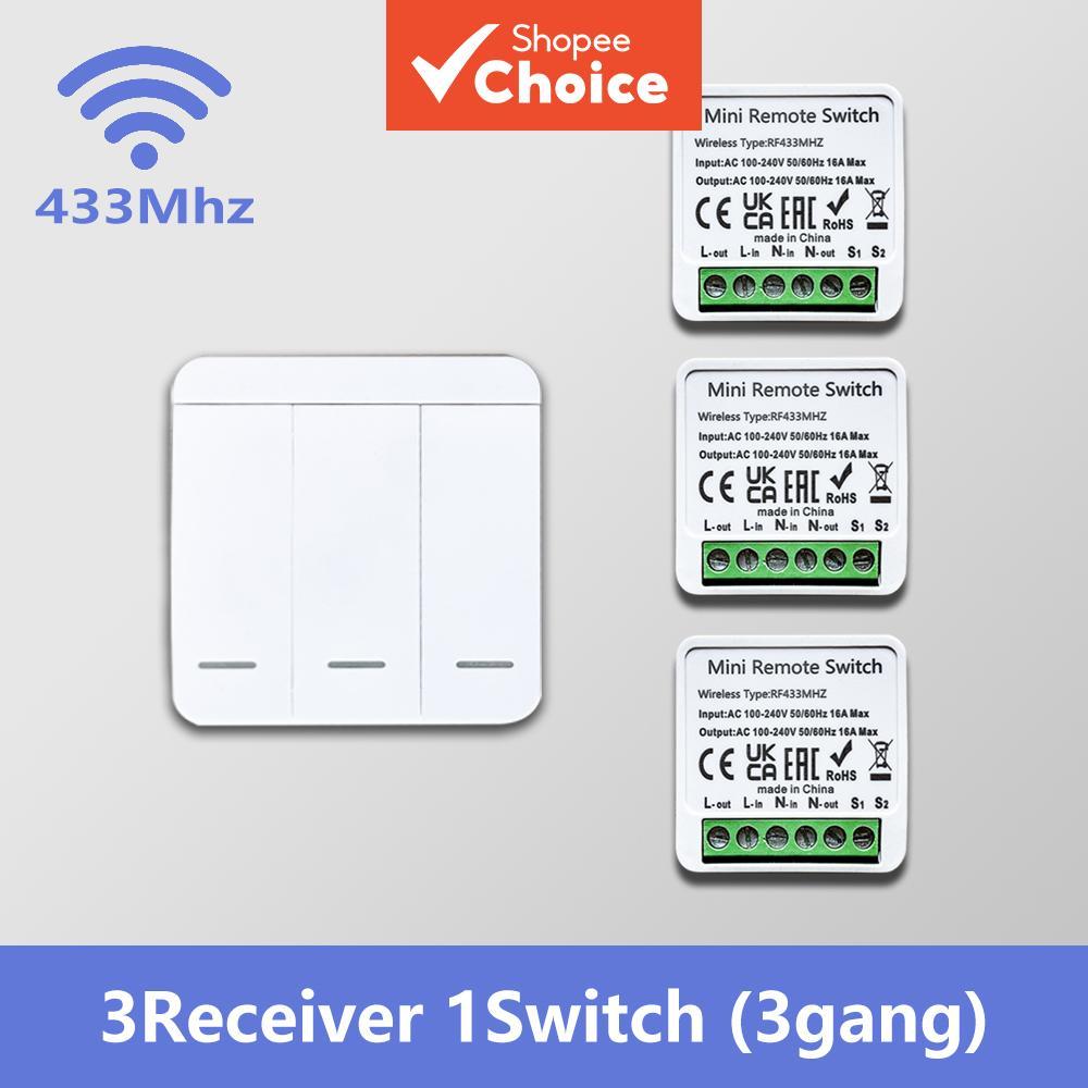 สวิตช์อัจฉริยะ 【SAIMILI】 ปุ่ม 1 2 3 ช่อง แผงผนังชนิด 86 ตัวควบคุมไร้สาย RF 433MHz สําหรับ RF433 RF43