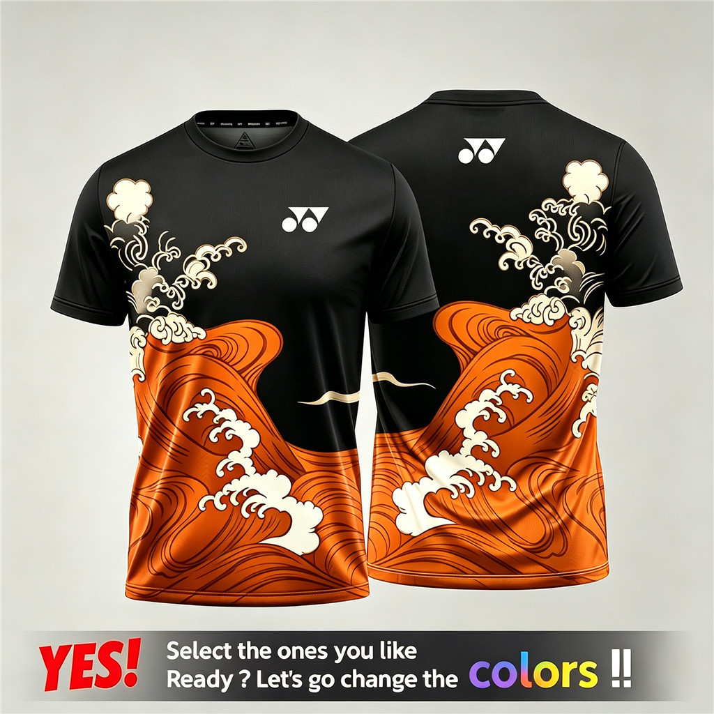 มีจําหน่าย-YONEX Jersey Fashion Boutique Sports Baju T Shirt lelak Leisure Loose Size Mens T-shirt B