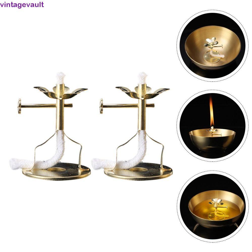 VINTAGEVAULT Wick Stand ปรับ Stable Oil Lamp พร้อม Wick Brass Lotus Wick Base