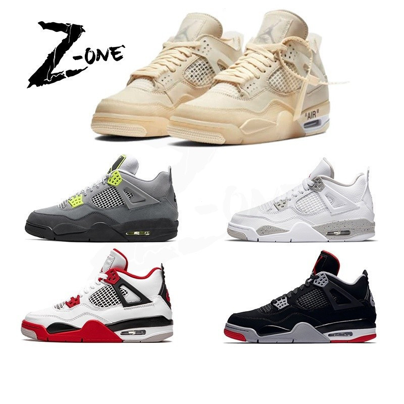 AJ4 OFF-WHITE " Sail " " Bred " 95 Neon " " " Fire Red " รองเท้าบาสเก็ตบอลรองเท้าผ้าใบสําหรับผู้ชายผ