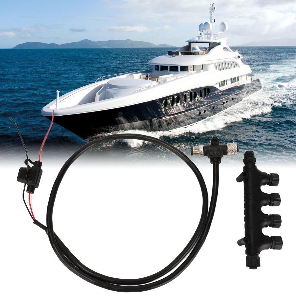 Vcamerashome-TH สำหรับ NMEA2000 สาย 4 พอร์ต T Connector 3A ฟิวส์ 5Pin M12 ด้าย 1 เมตรยาว IP67 กันน้ำ