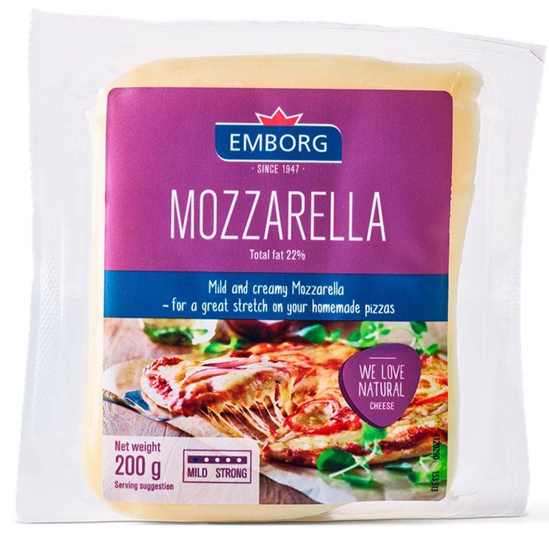 เอ็มบอร์คเดนนิชมอสซาเรลล่าชีสก้อน 200กรัม Emborg Danish Mozzarella Block 200g. [หมายเลขบาร์โค้ด 5701215042780 ]